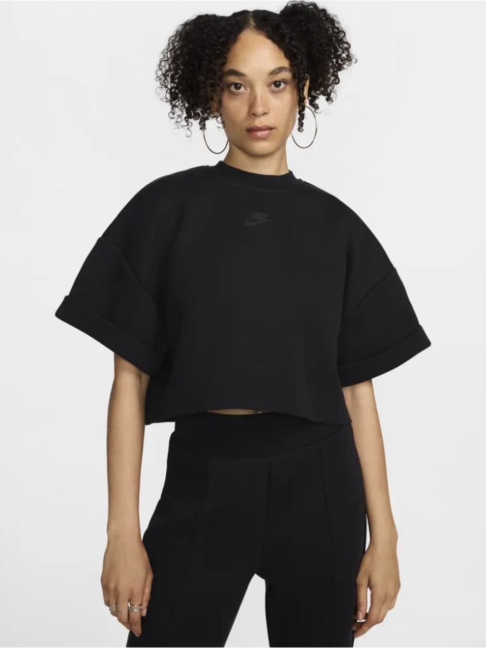NIKE Oversized Short-Sleeve Cropped Top in Black Size Large FV6320-010